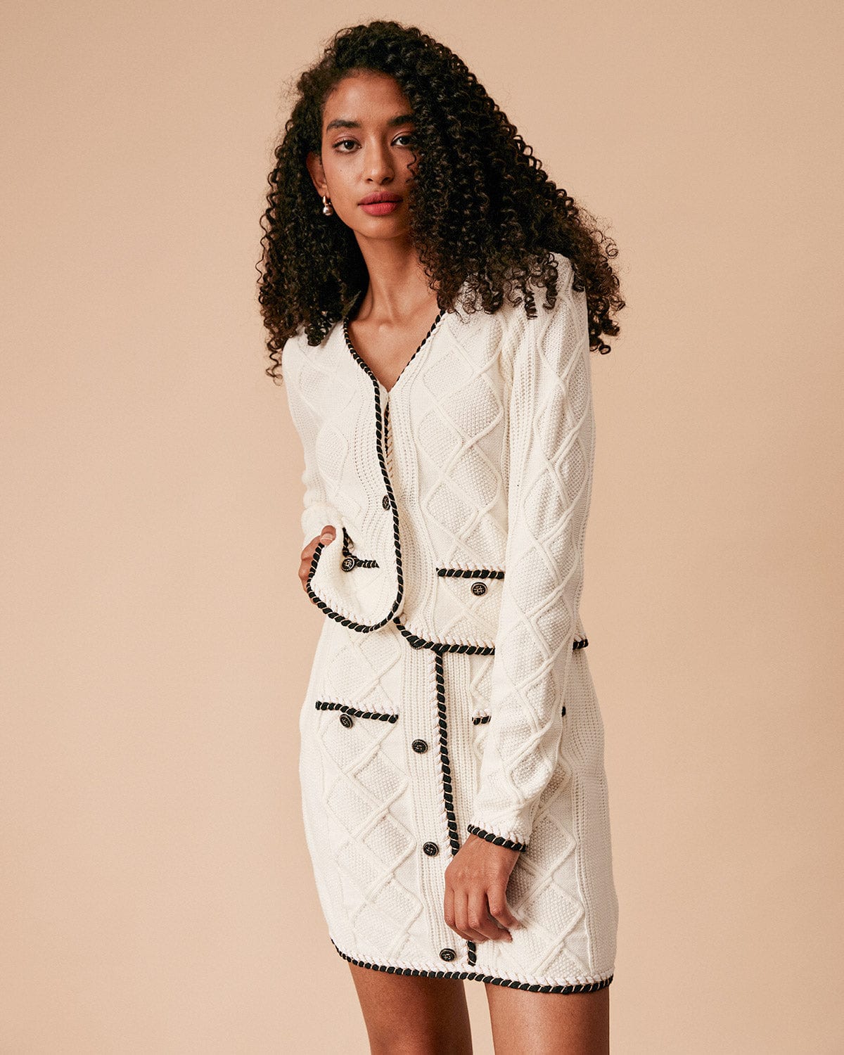 Yüksek Belli Kontrast Kesimli Argyle Örgü Etek