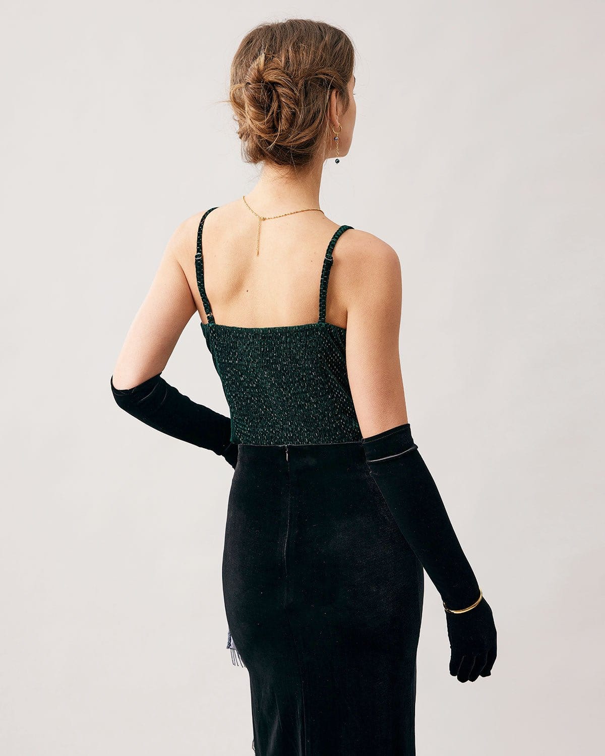 Sueña™ Yeşil Kalp Yaka Kadife Crop Cami Üst