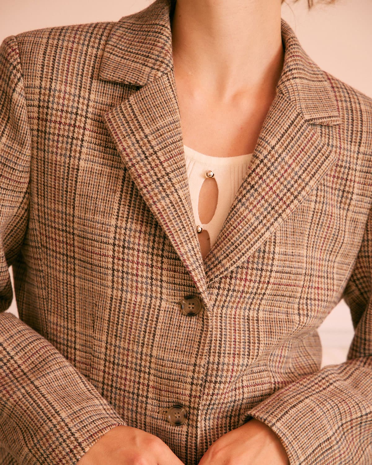 Sueña™ Haki Yaka Ekose Tek Sıra Düğmeli Blazer