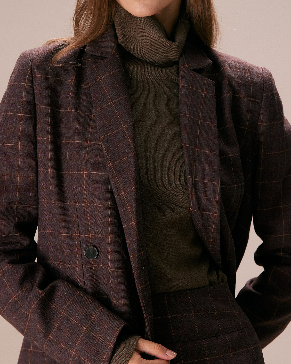 Sueña™ Kahve Yaka Kruvaze Ekose Blazer