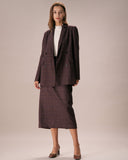 Sueña™ Kahve Yaka Kruvaze Ekose Blazer