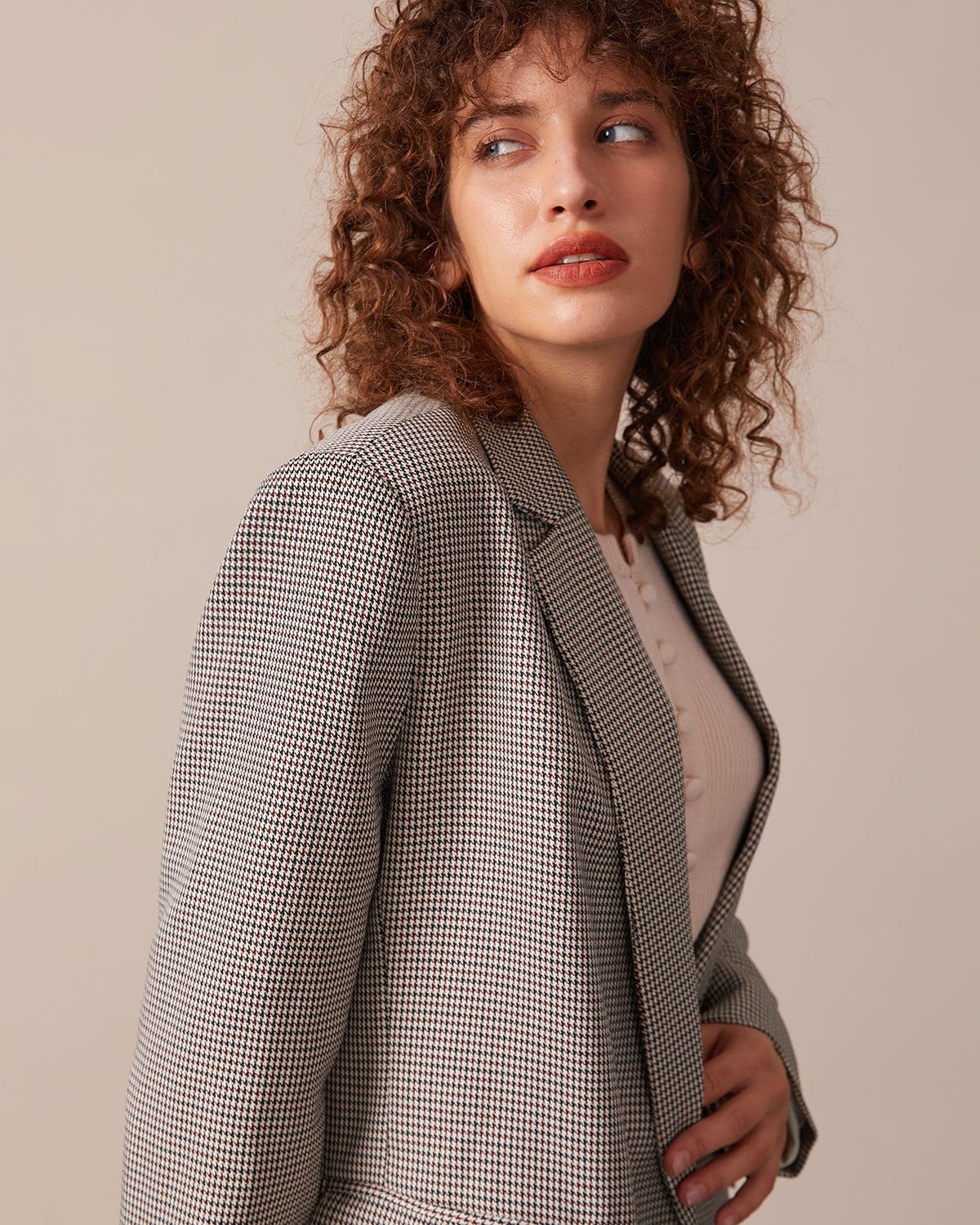 Sueña™ Kahve Yaka Kazayağı Düğmeli Blazer