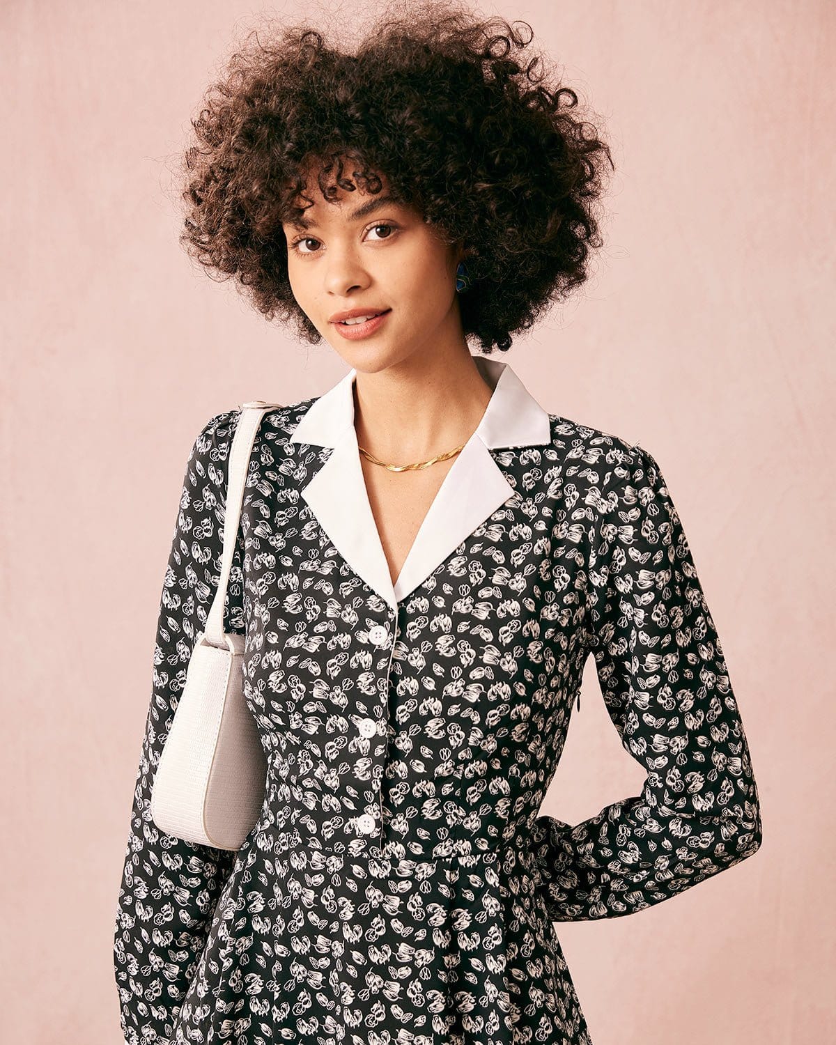 Sueña™ Yakalı Patchwork Uzun Kollu Midi Elbise