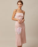Sueña Pembe Bodycon Saten Cami Midi Elbise