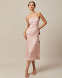 Sueña Pembe Bodycon Saten Cami Midi Elbise