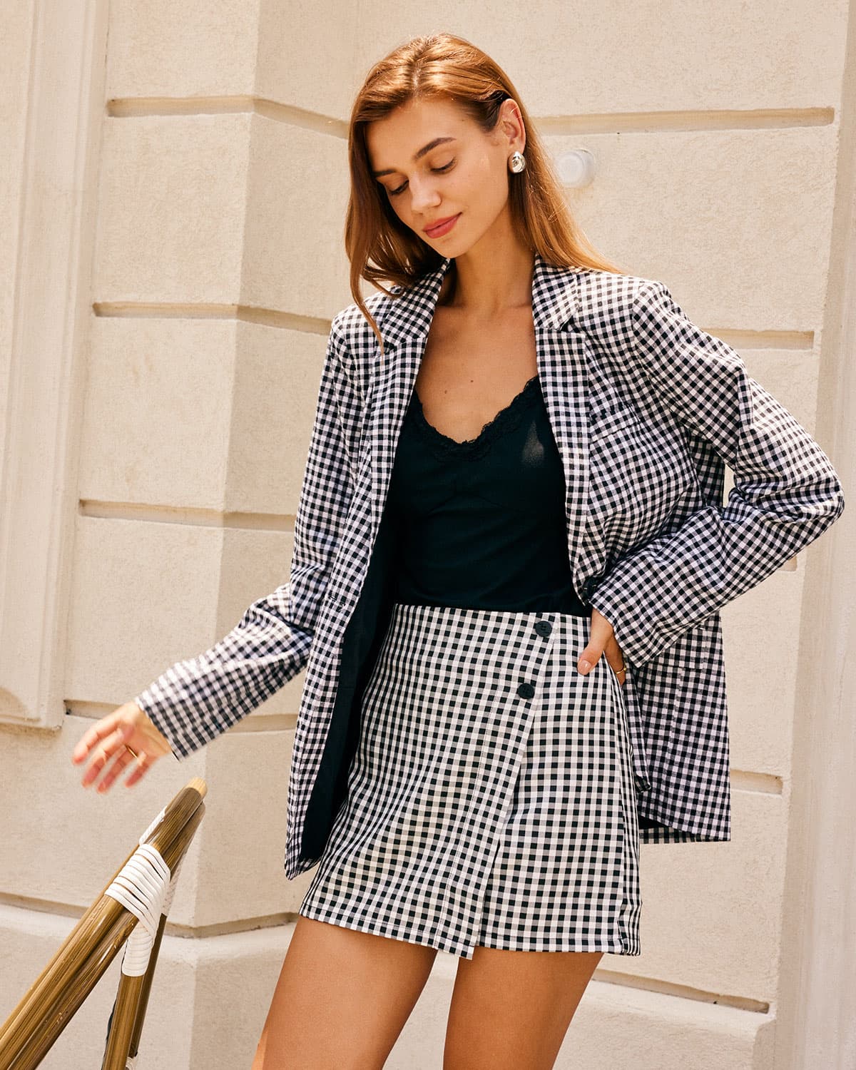 Sueña™ Siyah Yaka Ekose Tek Sıra Düğmeli Blazer