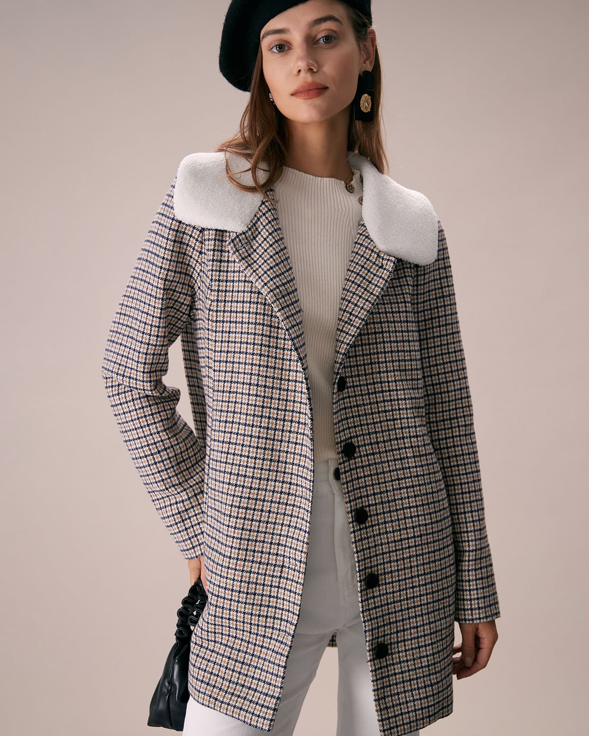 Haki Yakalı Tek Sıralı Ekose Blazer