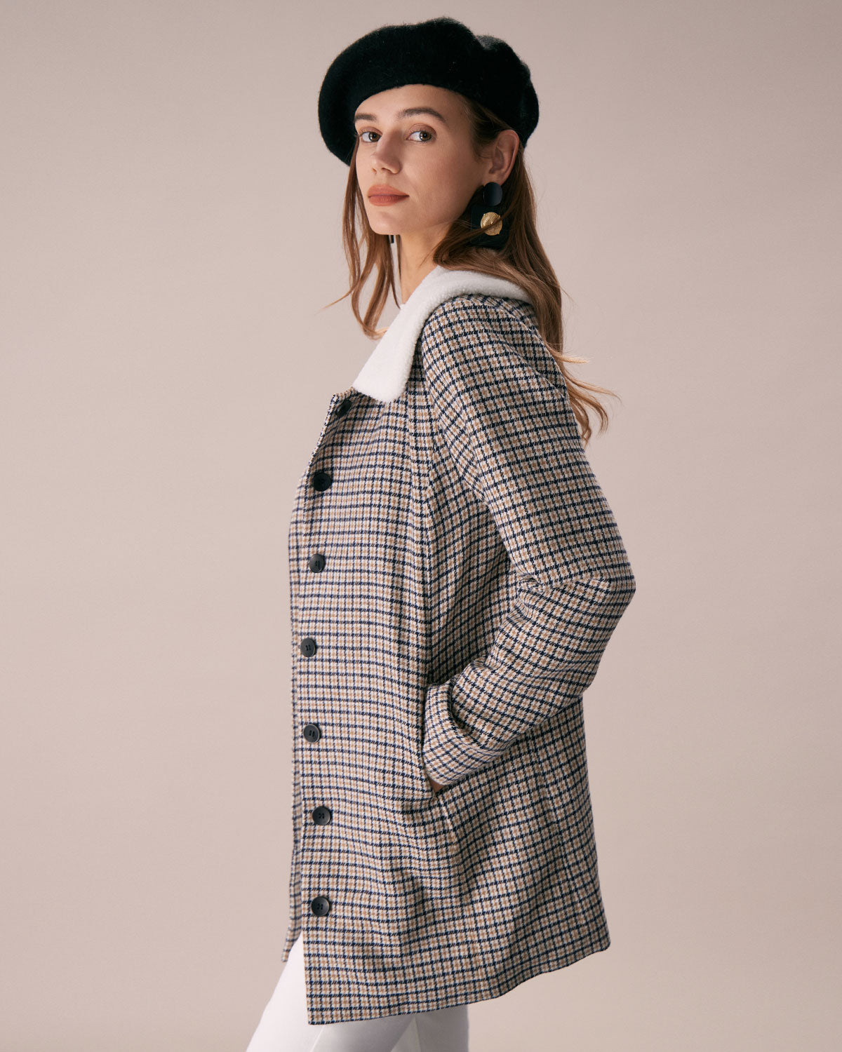 Sueña™ Haki Yaka Tek Sıra Düğmeli Ekose Blazer