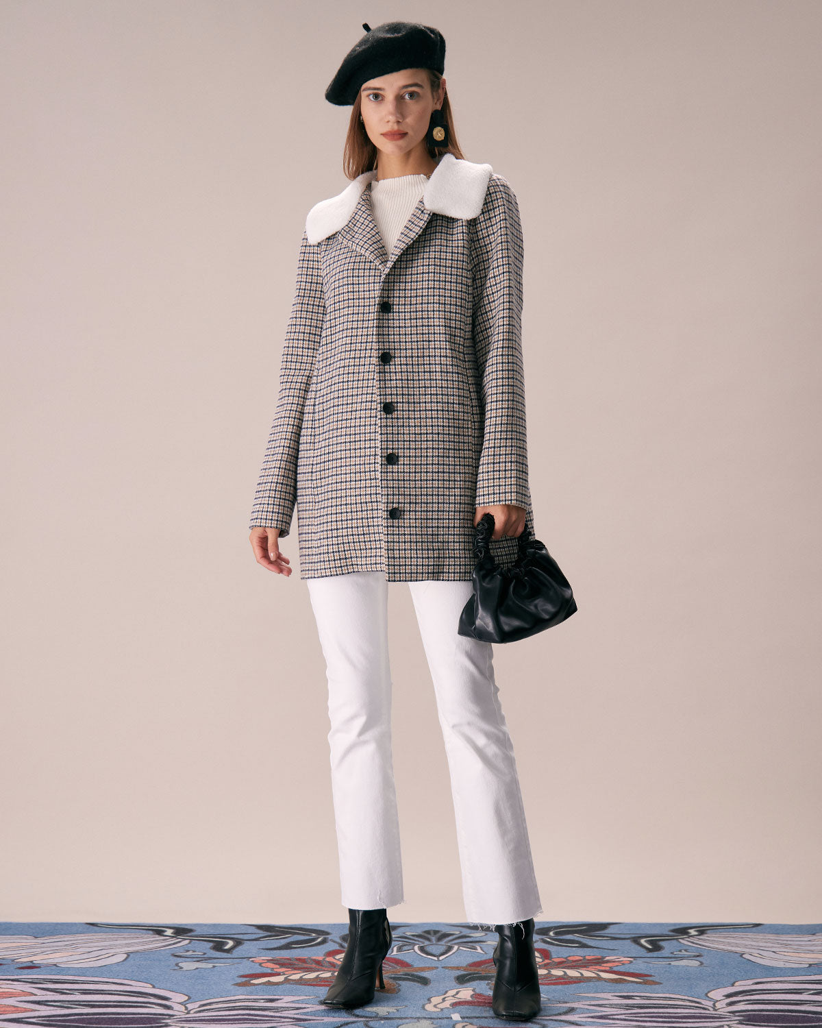 Sueña™ Haki Yaka Tek Sıra Düğmeli Ekose Blazer