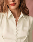 Düz Yakalı Puf Kollu Saten Bluz