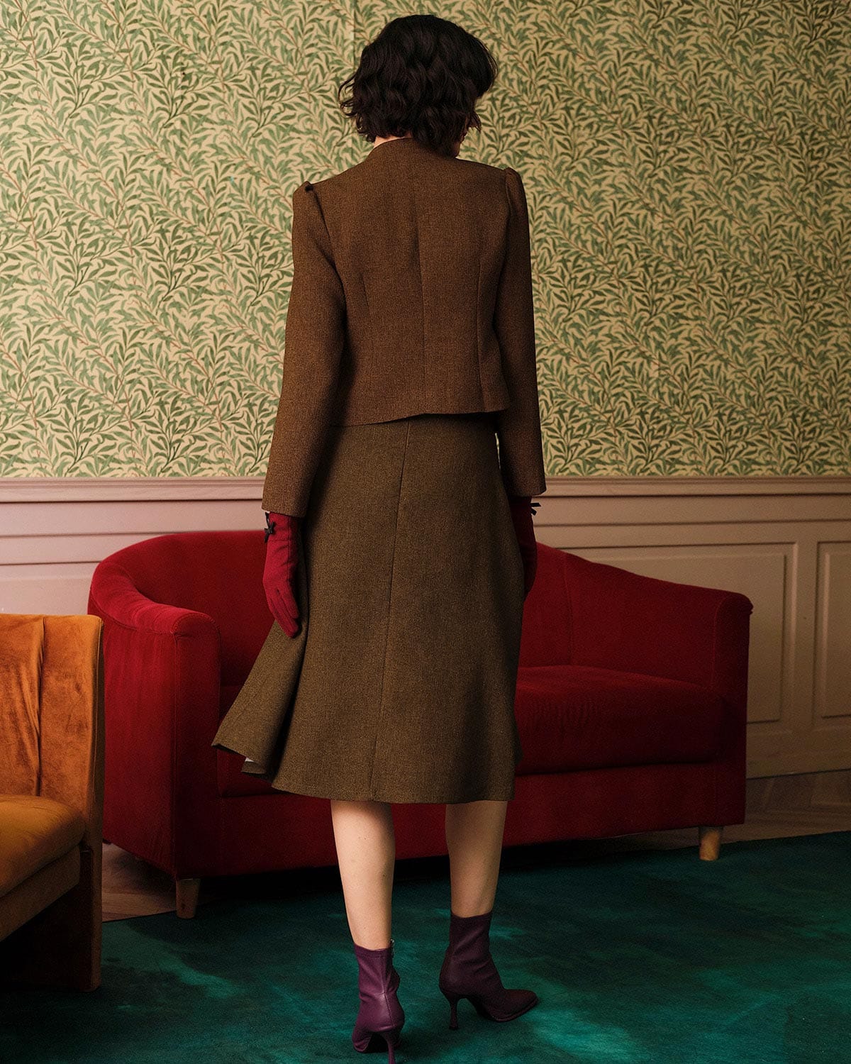 Solid Retro Tek Düğmeli Tweed Ceket