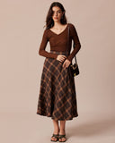 Kahve V Yaka Çapraz Sarma Örgü Üst