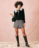 Siyah Yuvarlak Yaka Kadife Ceket