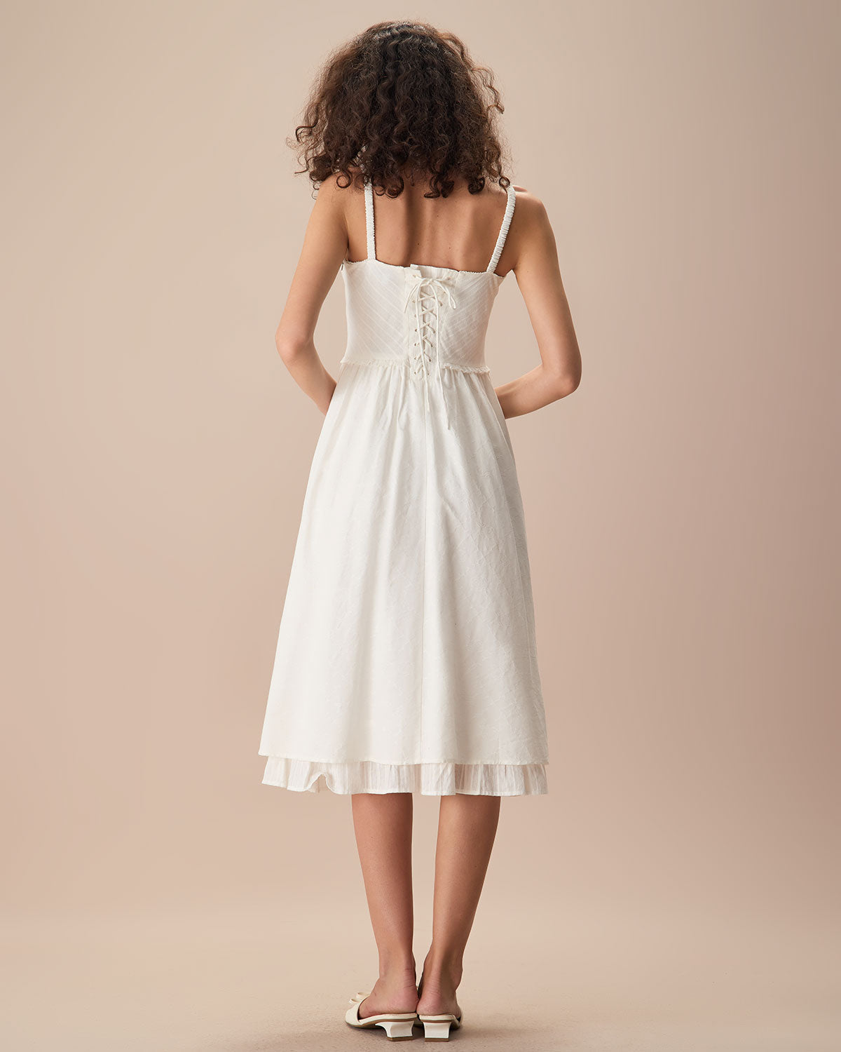 Sueña™ Beyaz Dantelli Slip Pamuk Midi Elbise