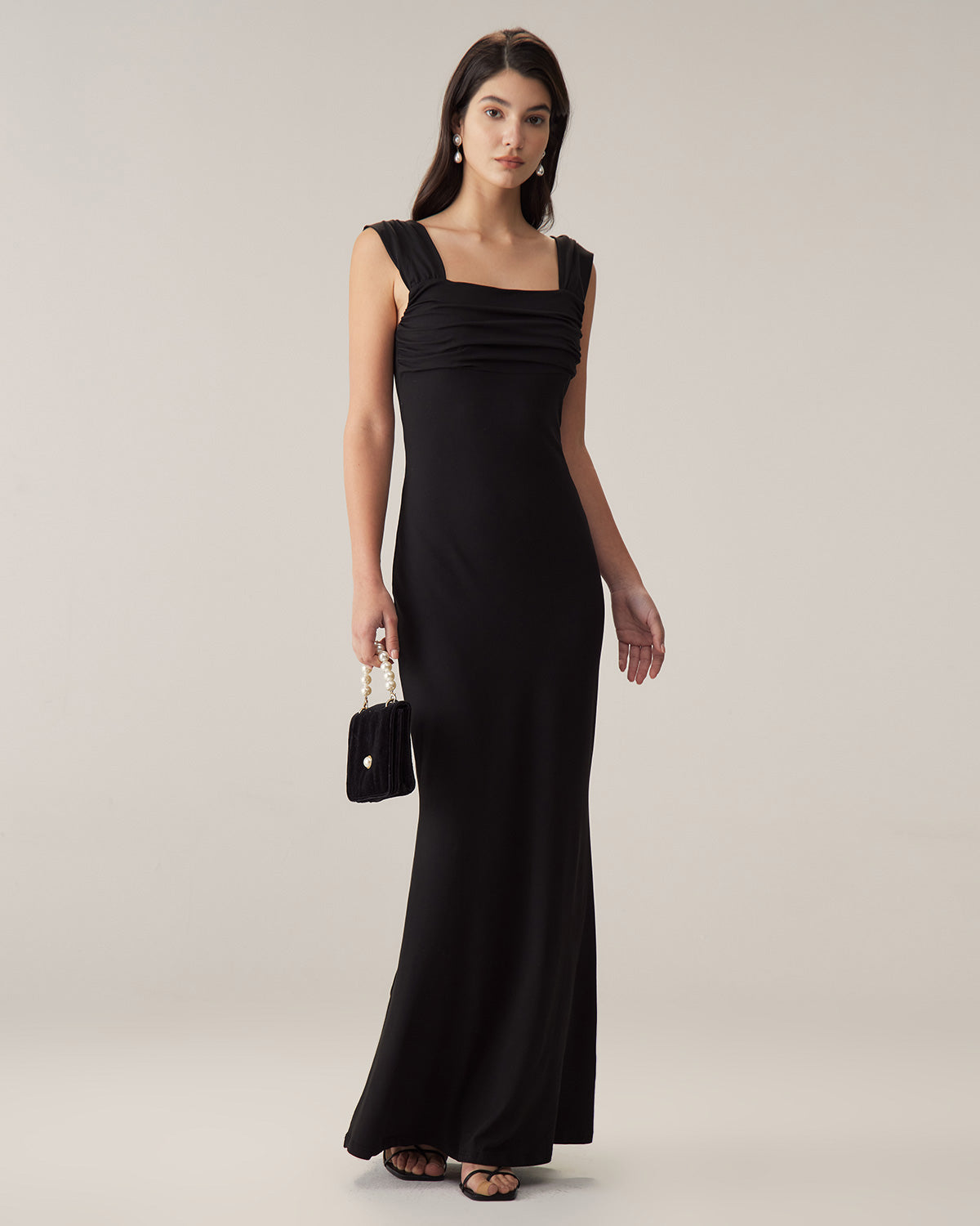 Sueña Siyah Dantelli Trompet Slip Maxi Elbise