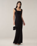 Sueña Siyah Dantelli Trompet Slip Maxi Elbise