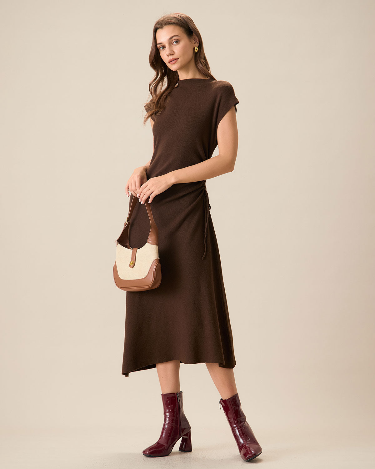 Sueña™ Kadın Kahve Bodycon Çift Taraflı Triko Elbise