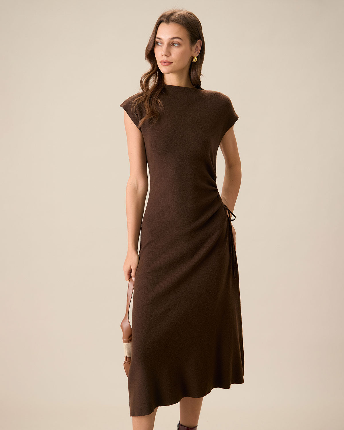 Sueña™ Kadın Kahve Bodycon Çift Taraflı Triko Elbise
