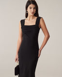 Sueña Siyah Dantelli Trompet Slip Maxi Elbise
