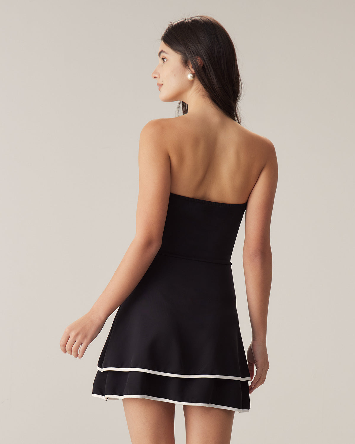 Sueña™ Siyah Kontrast Straplez Mini Elbise