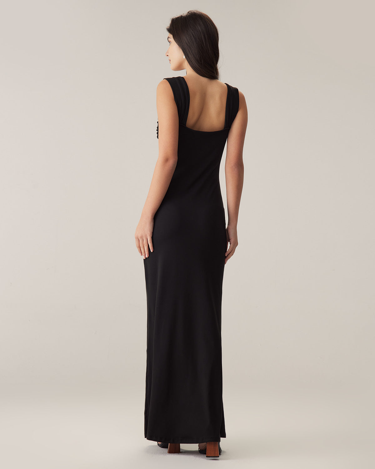 Sueña Siyah Dantelli Trompet Slip Maxi Elbise