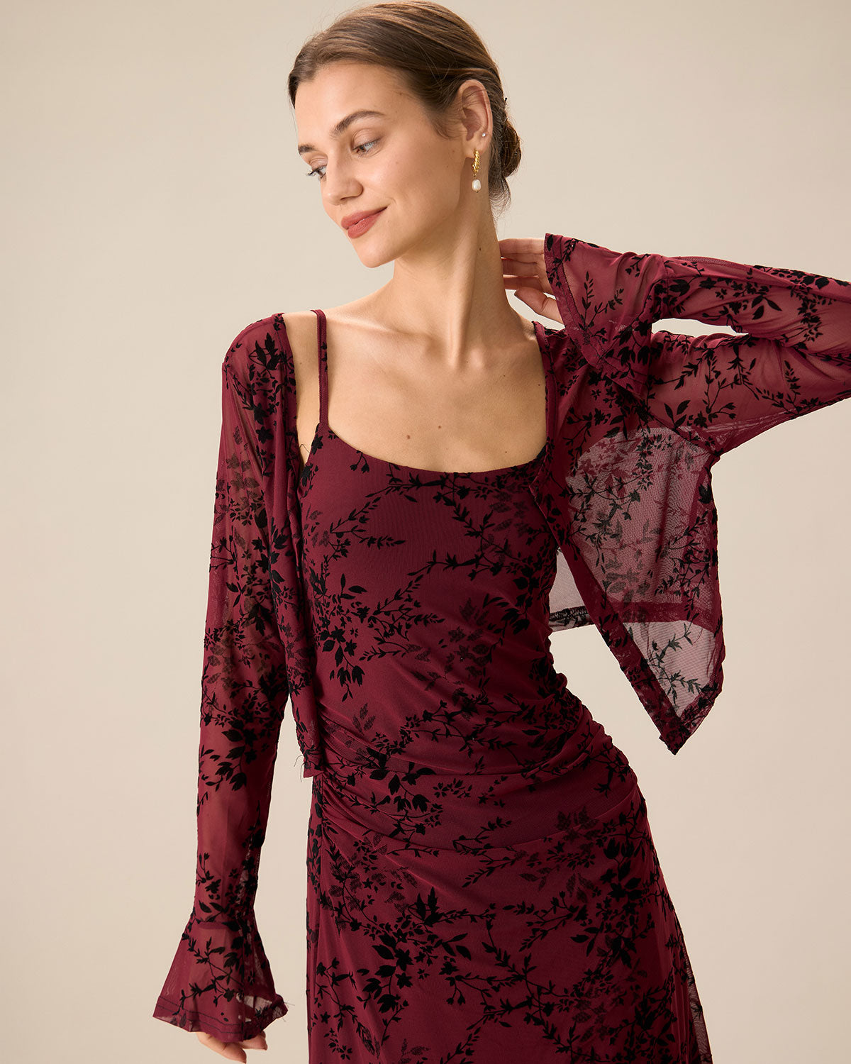 Sueña Kırmızı Çiçekli Bodycon Slip Midi Elbise