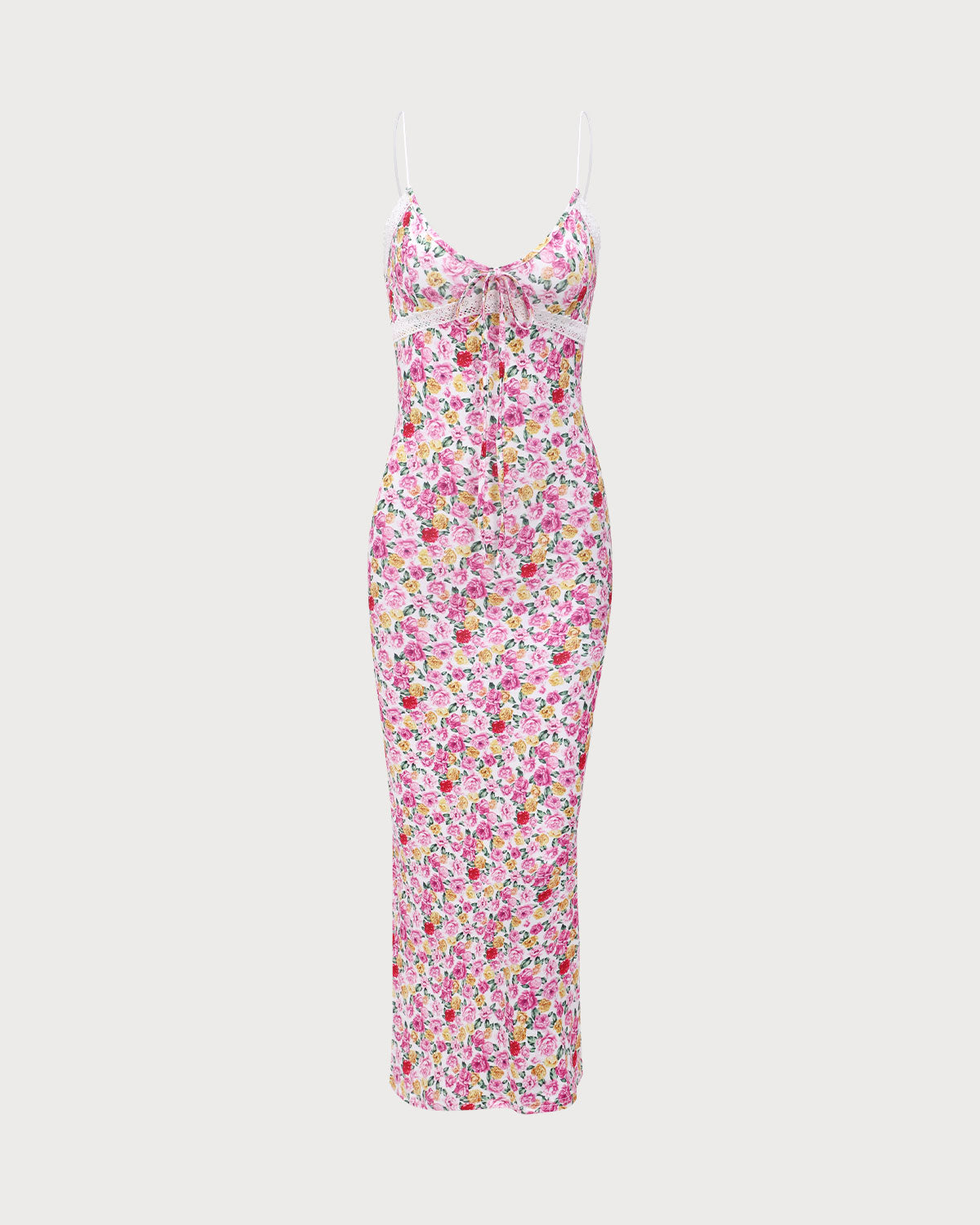 Sueña™ Pembe Çiçekli Bodycon Slip Maxi Elbise