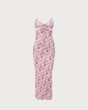 Sueña™ Pembe Çiçekli Bodycon Slip Maxi Elbise