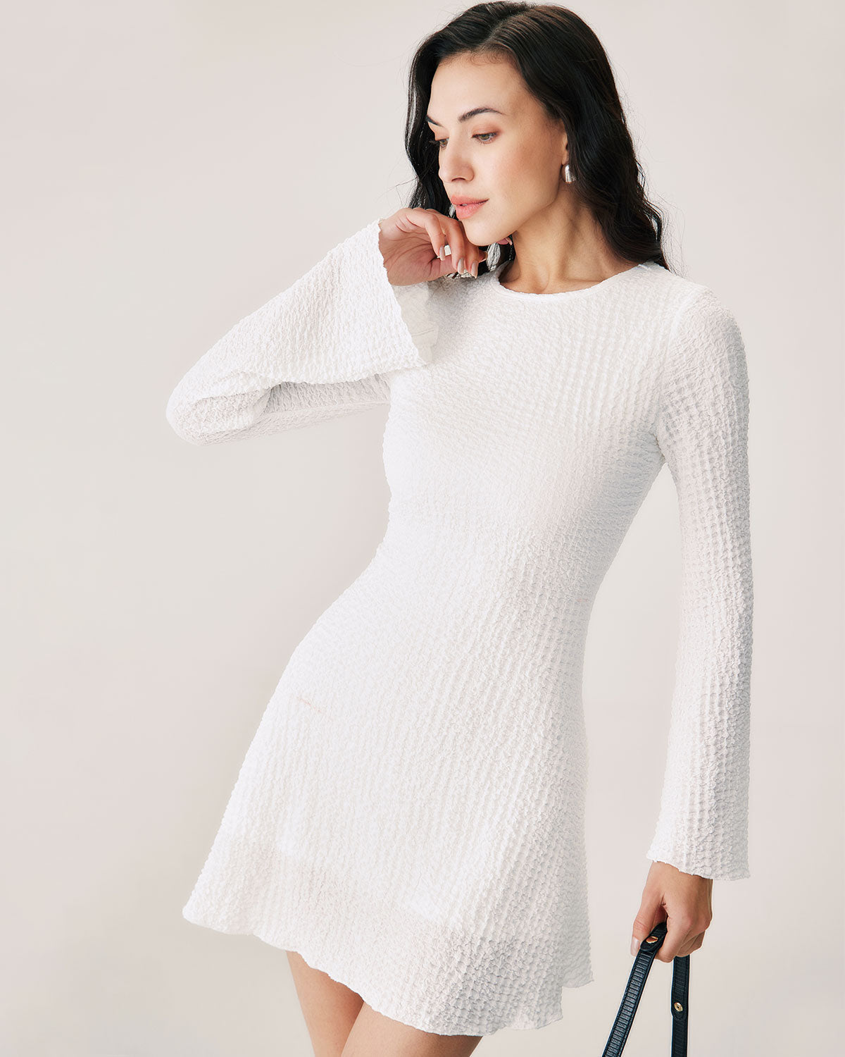 Sueña™ Beyaz Dantelli Zil Kol Mini Elbise
