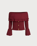 Kırmızı Omuzdan Bağlamalı Çan Kollu Kazak