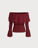 Kırmızı Omuzdan Bağlamalı Çan Kollu Kazak