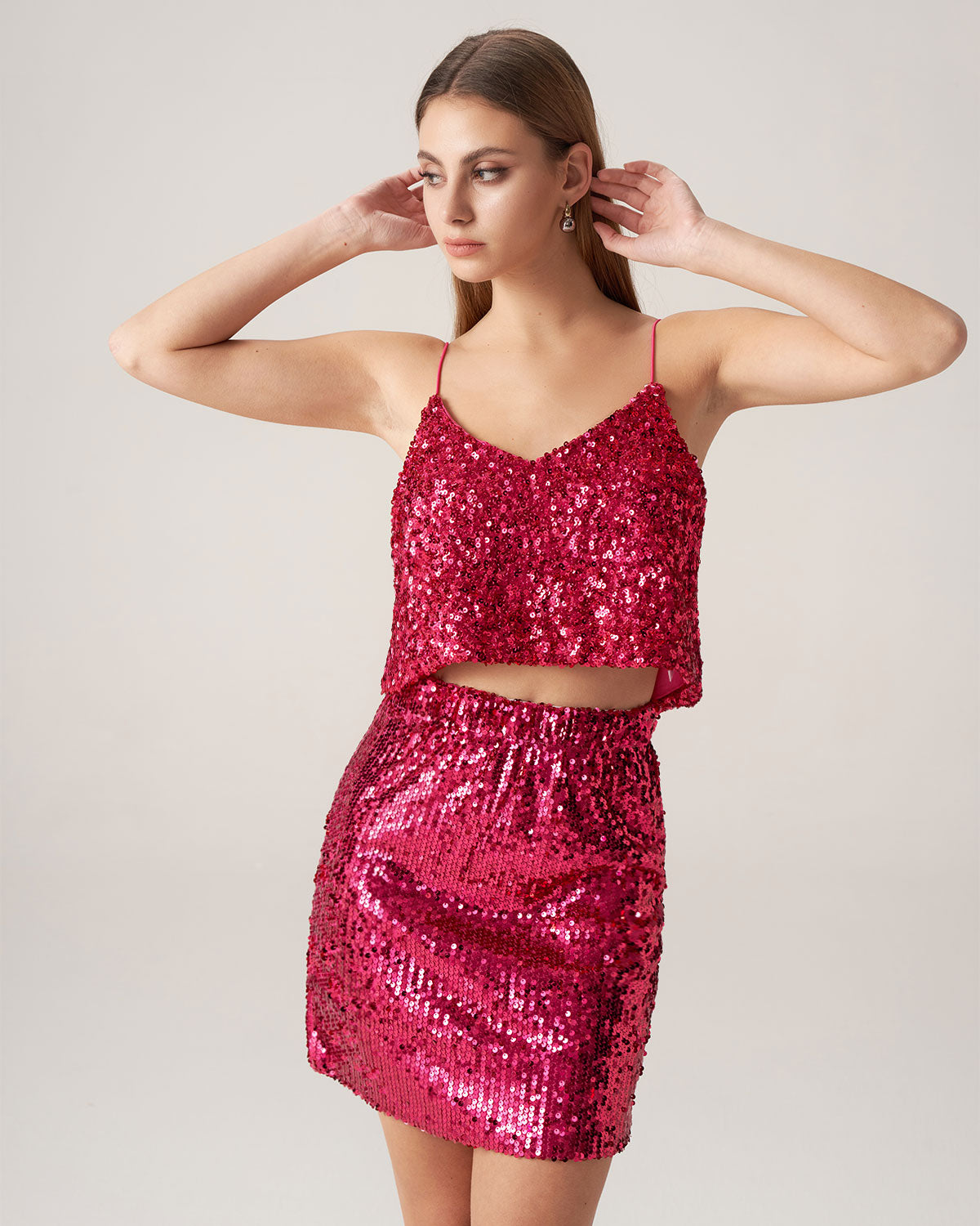 Sueña™ Bettydress-Kırmızı Payet Düz Mini Etek