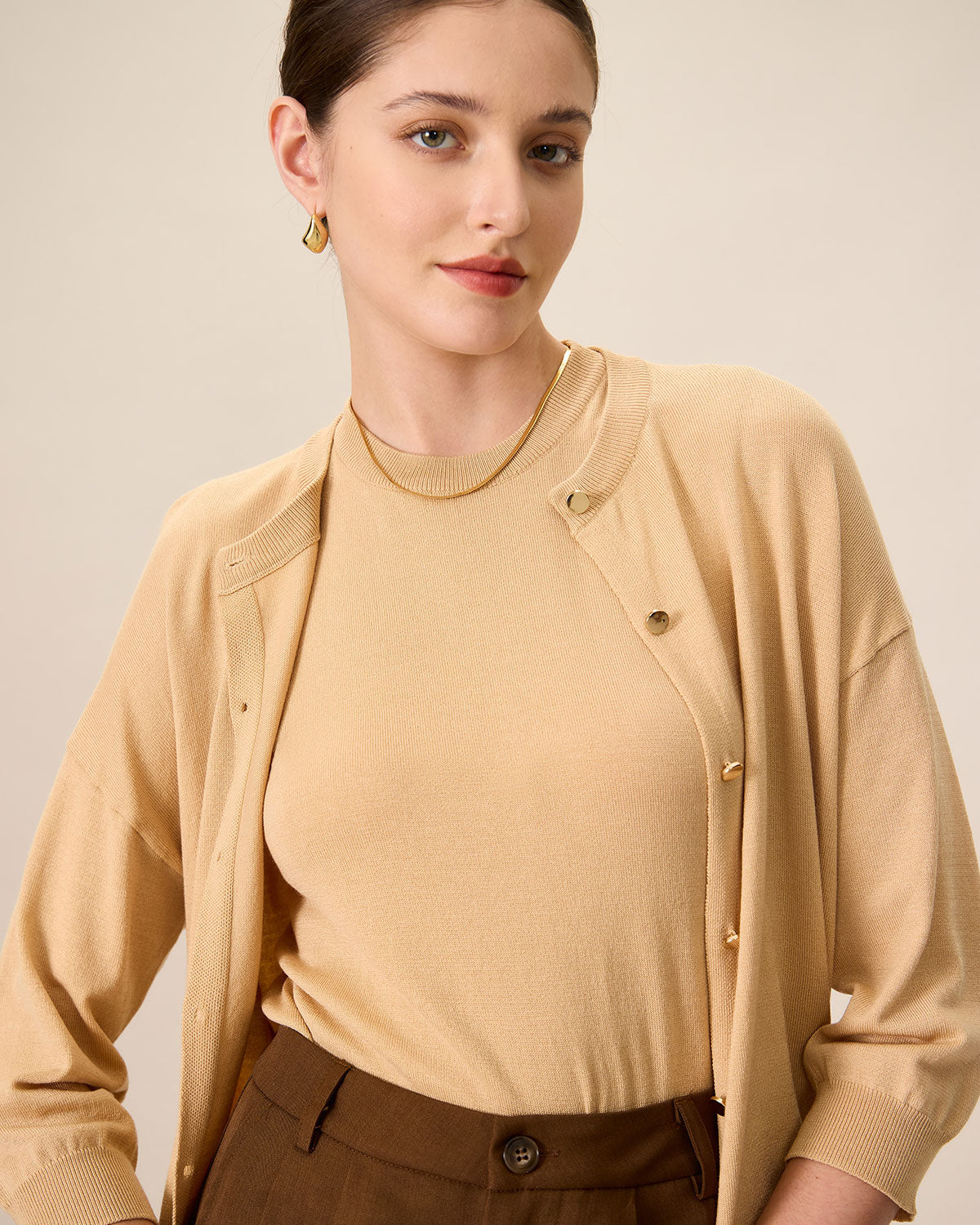Sueña™ Kadın Haki Bisiklet Yaka Fitilli Tencel Hırka
