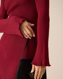 Sueña™ Kadın Kırmızı Zil Kol Bodycon Kazak Elbise