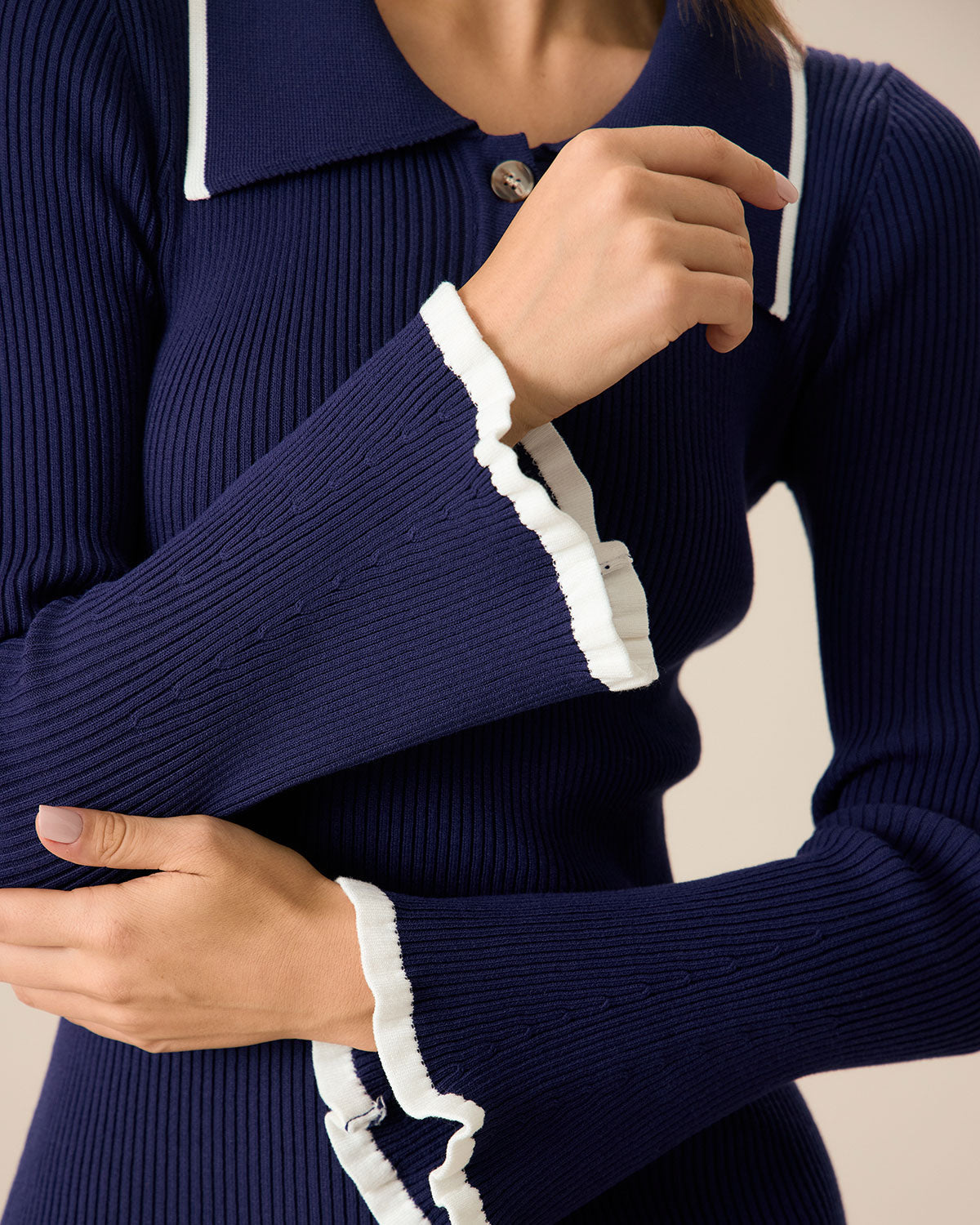 Sueña™ Kadın Lacivert Kontrastlı Bodycon Kazak Elbise