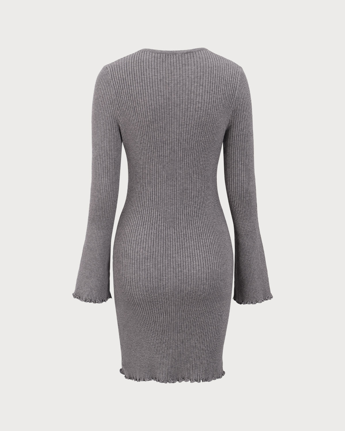 Sueña™ Gri Kayık Yaka Triko Mini Elbise