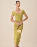 Sueña™ Yeşil Kare Yaka Bodycon Midi Elbise