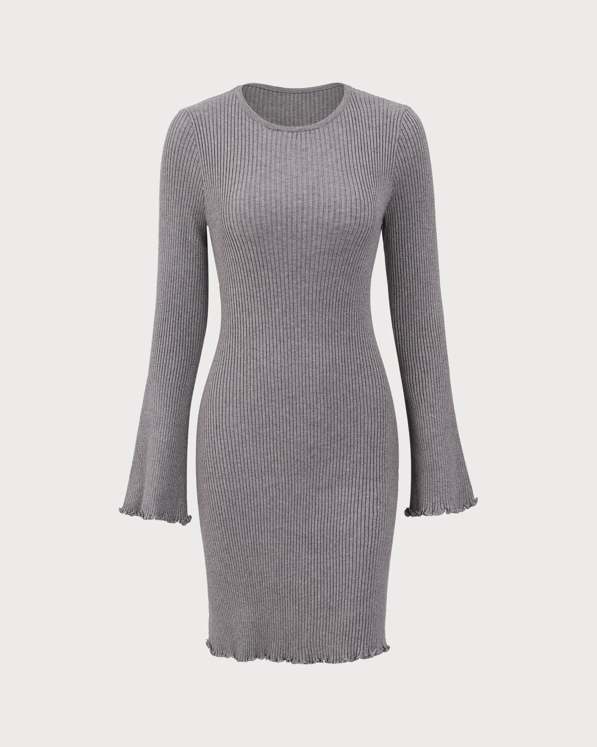 Sueña™ Gri Kayık Yaka Triko Mini Elbise