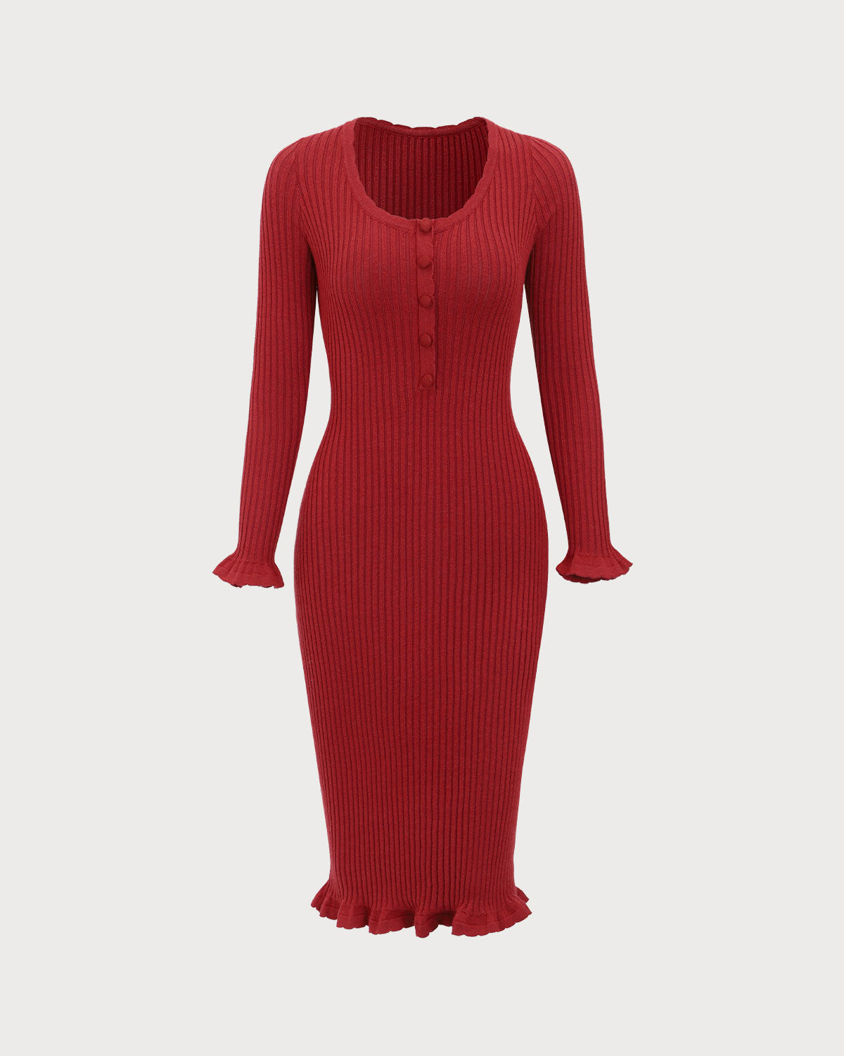 Sueña™ Kırmızı Bodycon Çan Kol Kazak Elbise