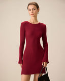 Sueña™ Kadın Kırmızı Zil Kol Bodycon Kazak Elbise