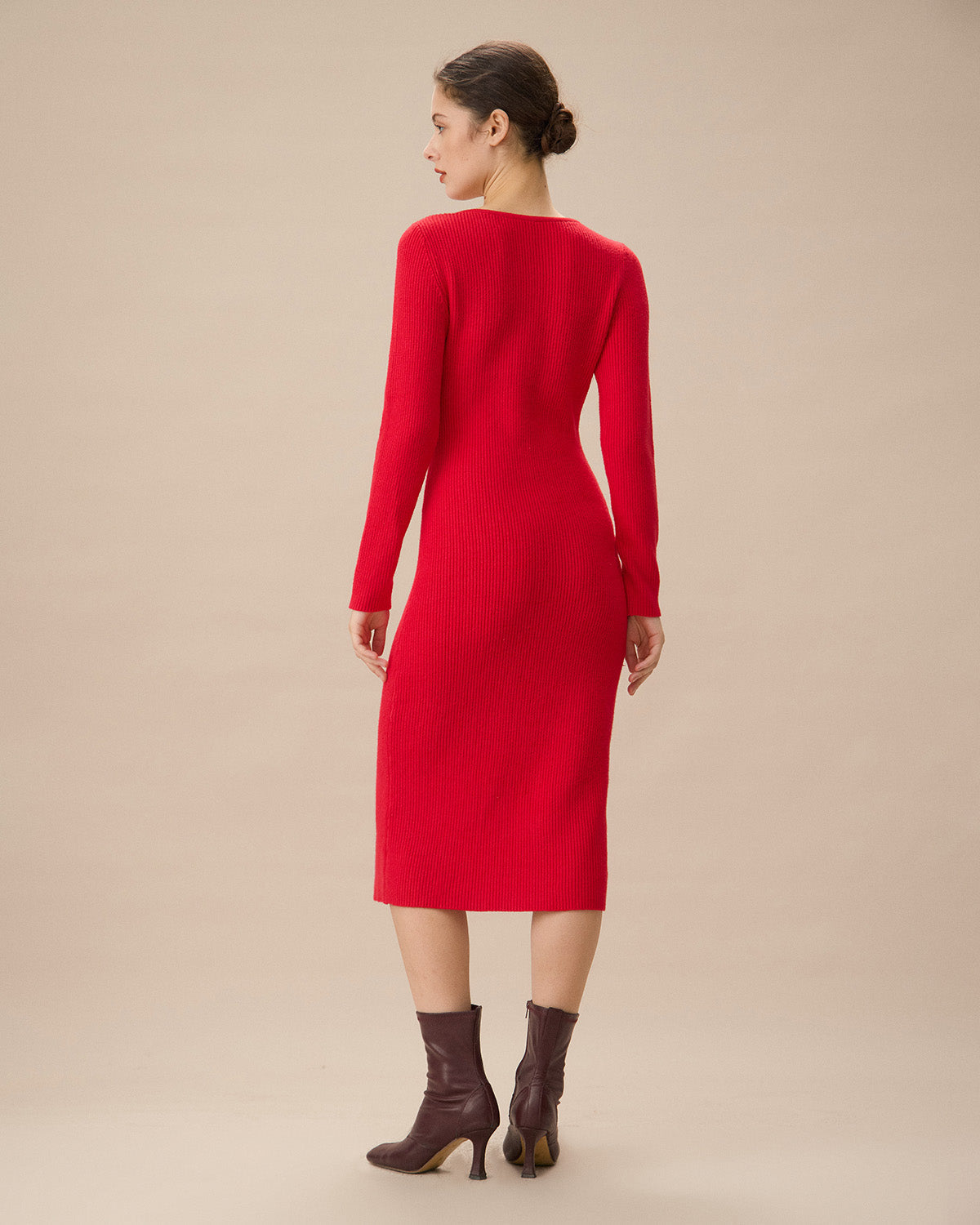 Sueña™ Kırmızı Dekolteli Bodycon Kazak Elbise