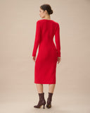 Sueña™ Kırmızı Dekolteli Bodycon Kazak Elbise