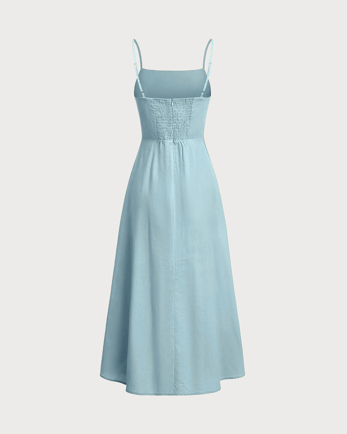Sueña™ Mavi Kare Yaka Büzgülü Slip Midi Elbise