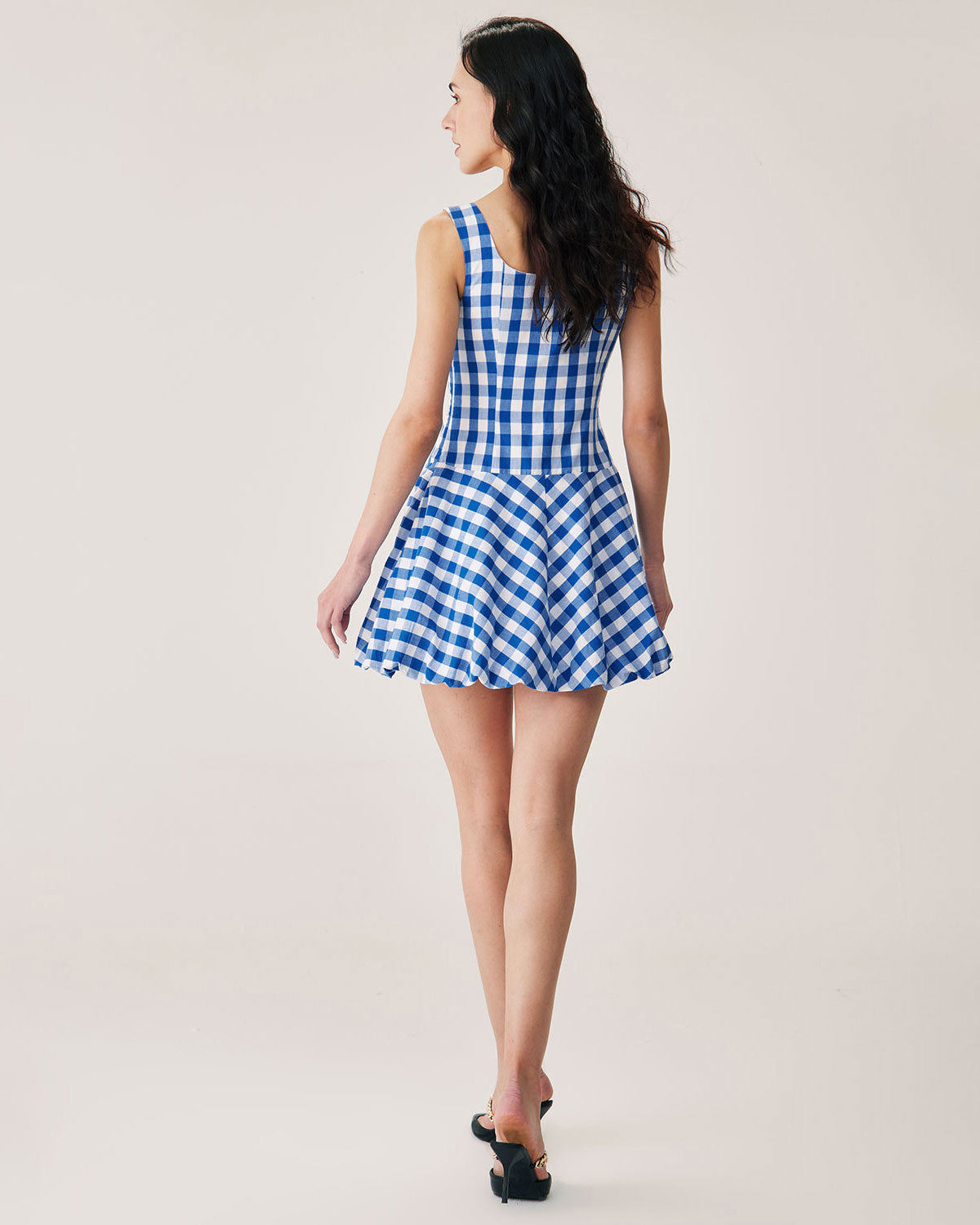 Sueña™ Mavi Ekose Slip Mini Elbise