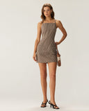 Sueña™ Kahverengi Ekose Slip Mini Elbise