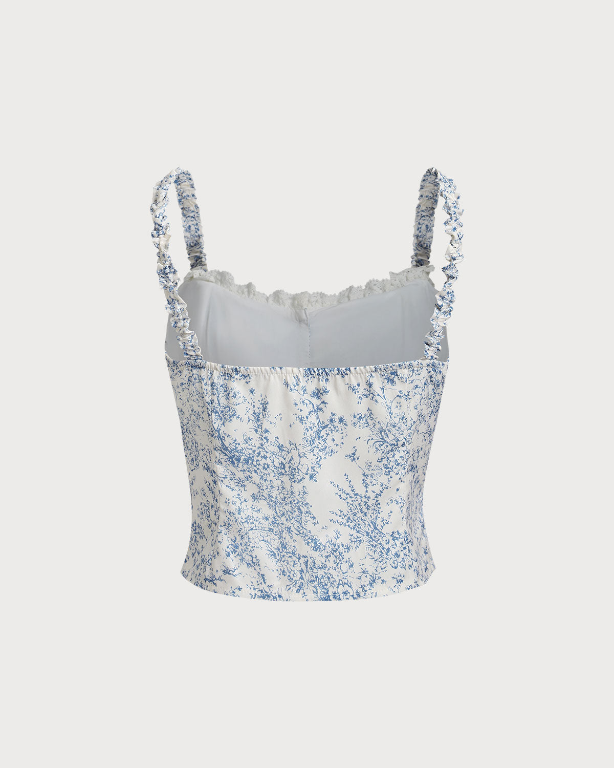 Sueña™ Mavi Çiçekli Dantelli Cami Üst