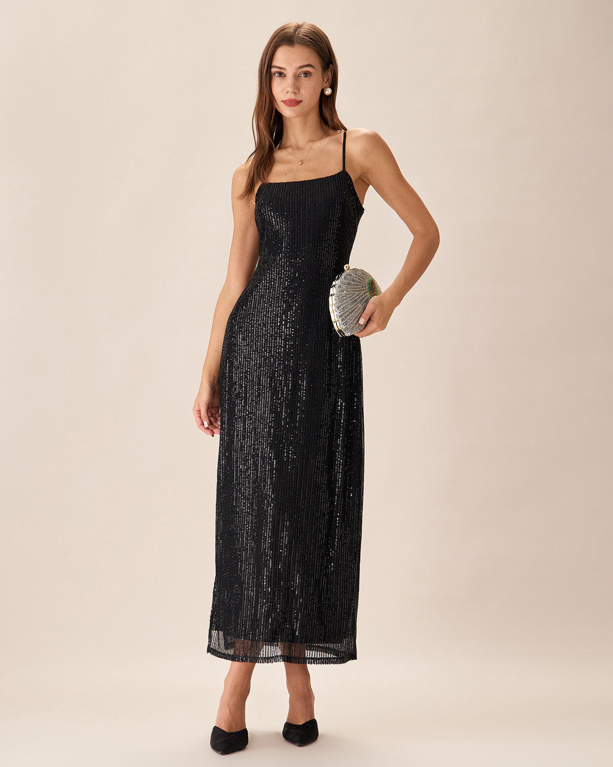 Sueña Siyah Payet Bodycon Yırtmaçlı Maxi Elbise