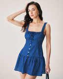 Sueña™ Mavi Puantiyeli Dantelli Slip Mini Elbise
