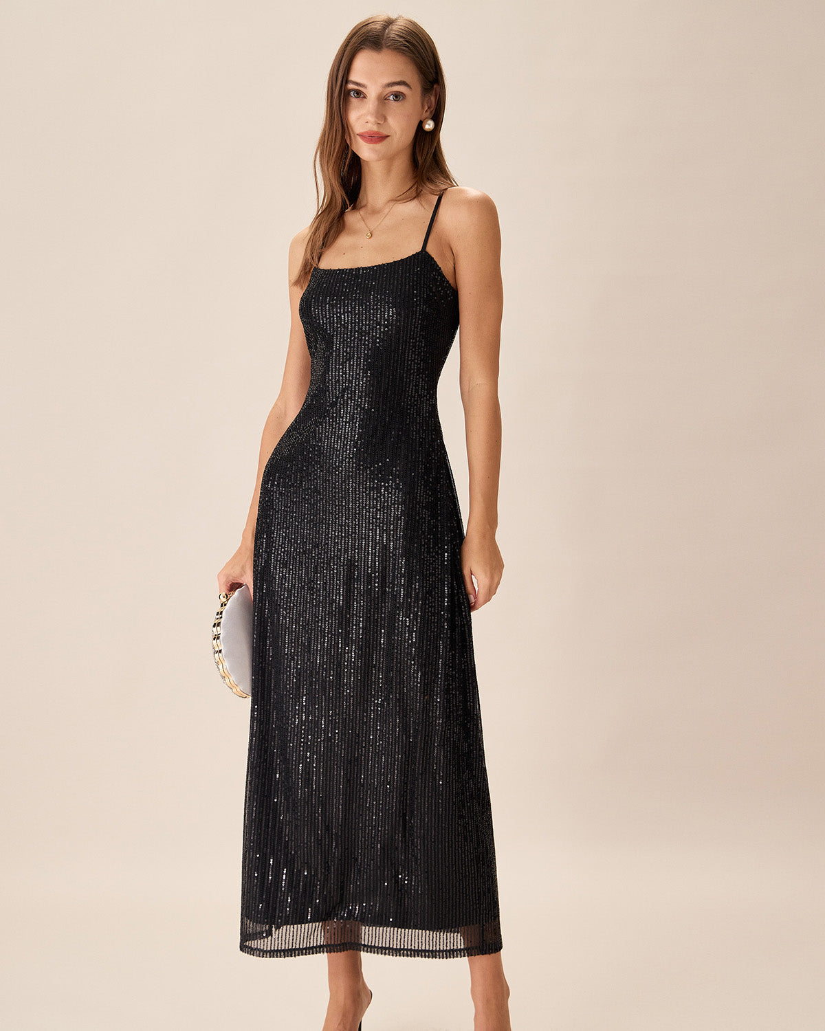 Sueña Siyah Payet Bodycon Yırtmaçlı Maxi Elbise