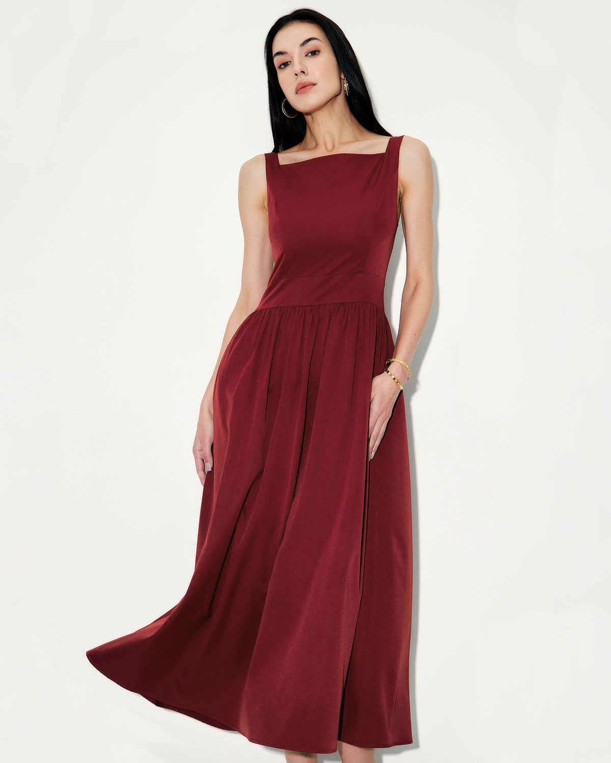 Sueña™ Şarap Kırmızı Saten Slip Maxi Elbise